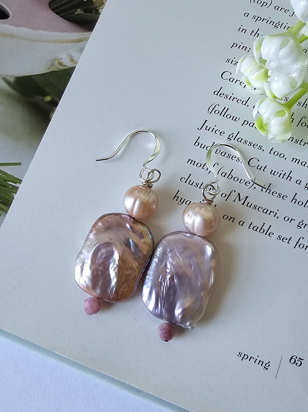 Handmade Real Pink Baroque Pearls With Tourmaline Earing-French /Boho Style